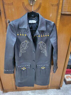 Coach Black Studded Leather Coat - Size 2